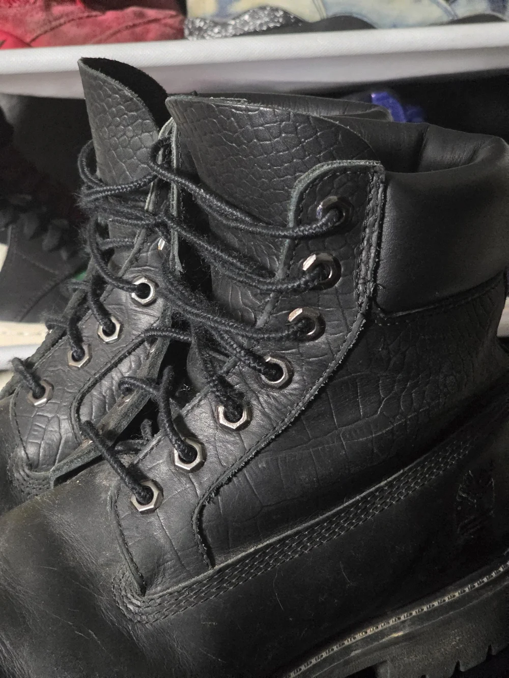 🔥 Timberland Men’s Size 10 Croc Embossed Black Leather Rugged Work Boots